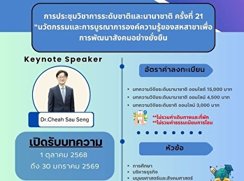 โอกาสสำคัญสำหรับนักวิชาการ นักวิจัย
และผู้สนใจ????  บัณฑิตวิทยาลัย
มหาวิทยาลัยราชภัฏสวนสุนันทา
ขอเชิญชวนส่งบทความเข้าร่วม
การประชุมวิชาการระดับชาติและนานาชาติ
ครั้งที่ 21