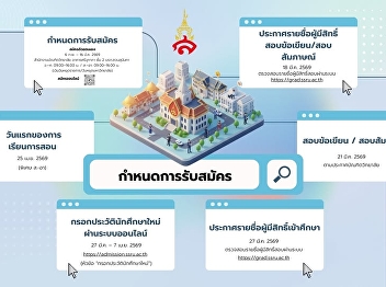 ประกาศกำหนดการรับสมัครนักศึกษาใหม่
ประจำปีการศึกษา 2568
สำหรับใครที่กำลังรอร่วมเป็นส่วนหนึ่งของครอบครัวบัณฑิตวิทยาลัย
เช็กปฏิทินกันไว้ให้ดี
เปิดรับสมัครตั้งแต่เดือนกุมภาพันธ์นี้เป็นต้นไป