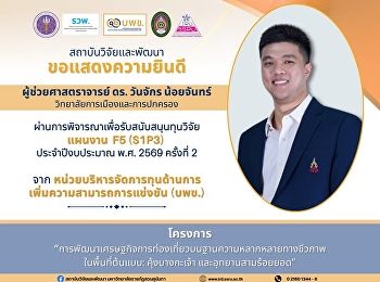 บัณฑิตวิทยาลัย
มหาวิทยาลัยราชภัฏสวนสุนันทา
ขอแสดงความยินดีกับ ผู้ช่วยศาสตราจารย์
ดร.วันจักร น้อยจันทร์คณบดีบัณฑิตวิทยาลัย